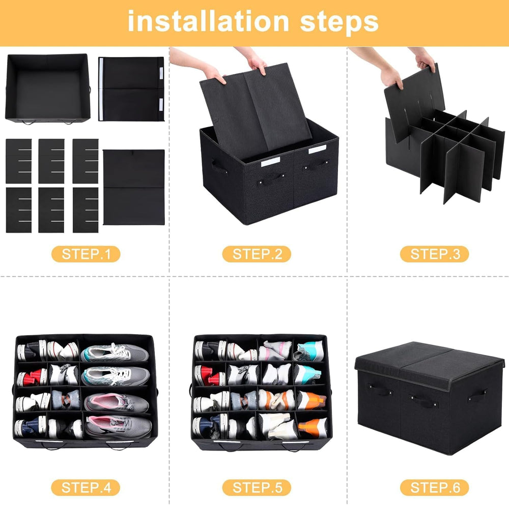 Shoe Organizer for Closet, Shoe Storage Box with Adjustable Dividers