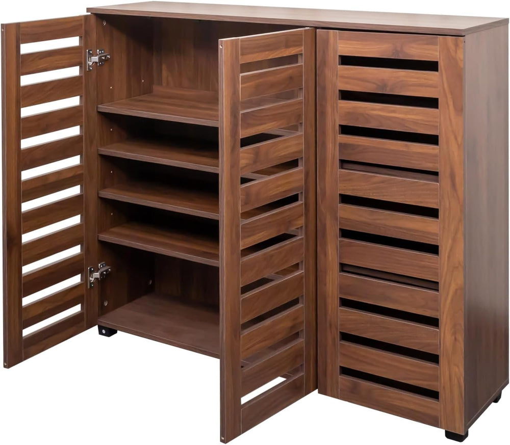 Shoe Cabinet, 5-Tier Shoe Storage Cabinet with Adjustable Shelves, Wooden Sho...
