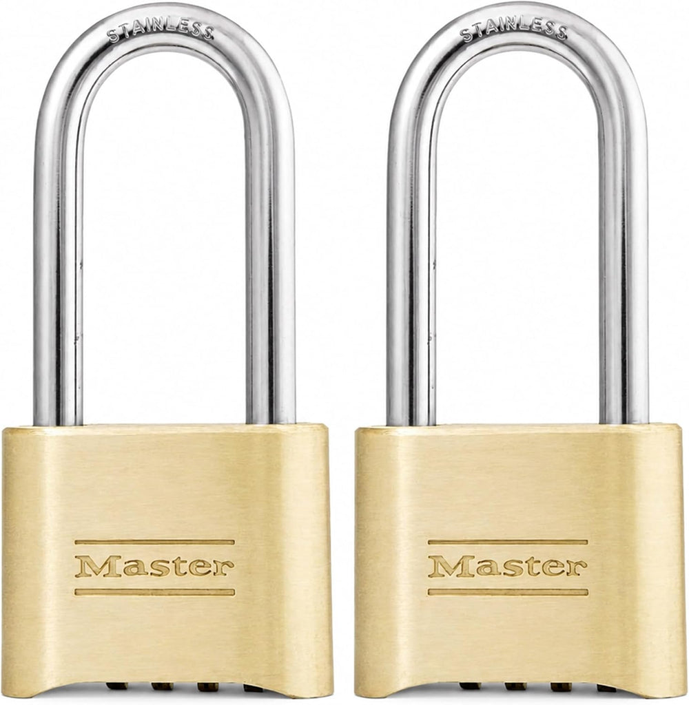 Master Lock Combination Padlock Outdoor Brass Long Shackle 2-Pack 175LHEC2