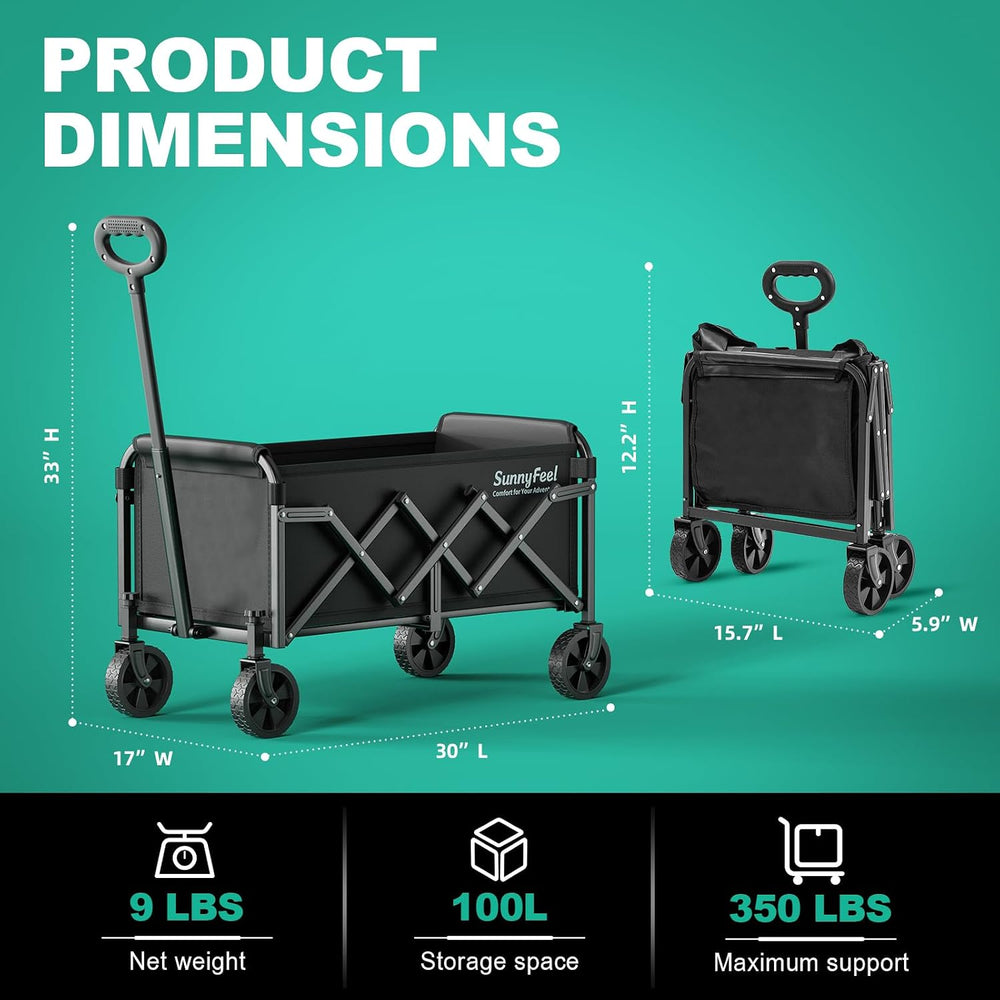SUNNYFEEL Lightweight Folding Wagon Cart, 350LBS Portable Wagon Carts Foldabl...