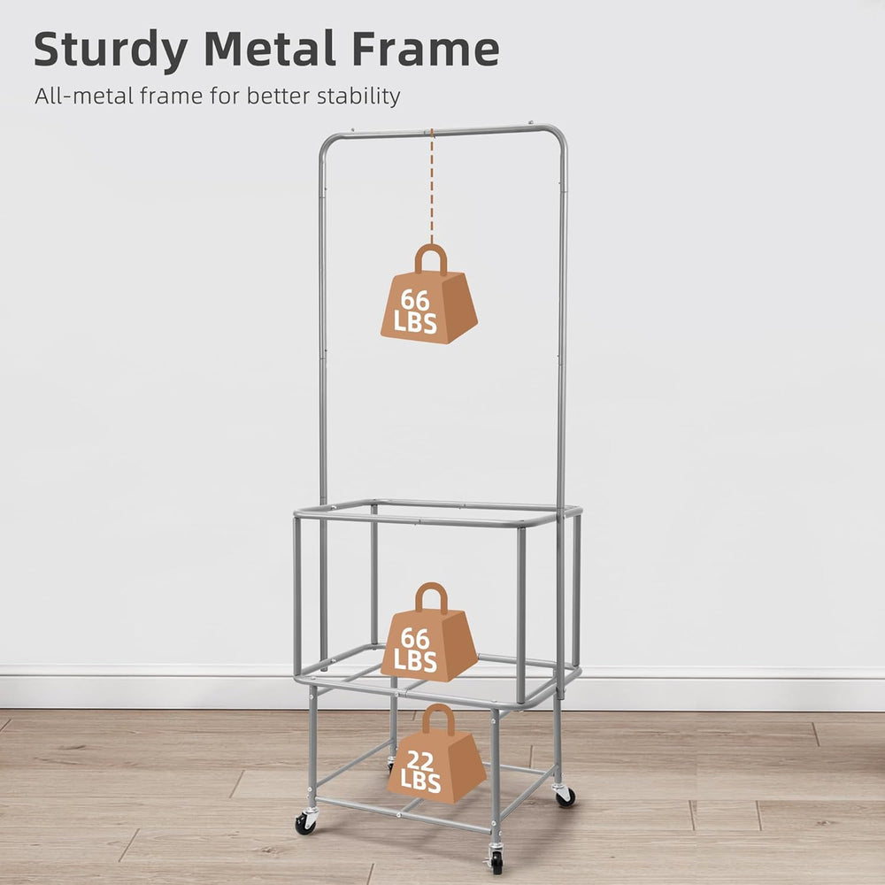 STORAGE MANIAC Rolling Laundry Cart with Hanging Bar & Storage Shelf, 110...