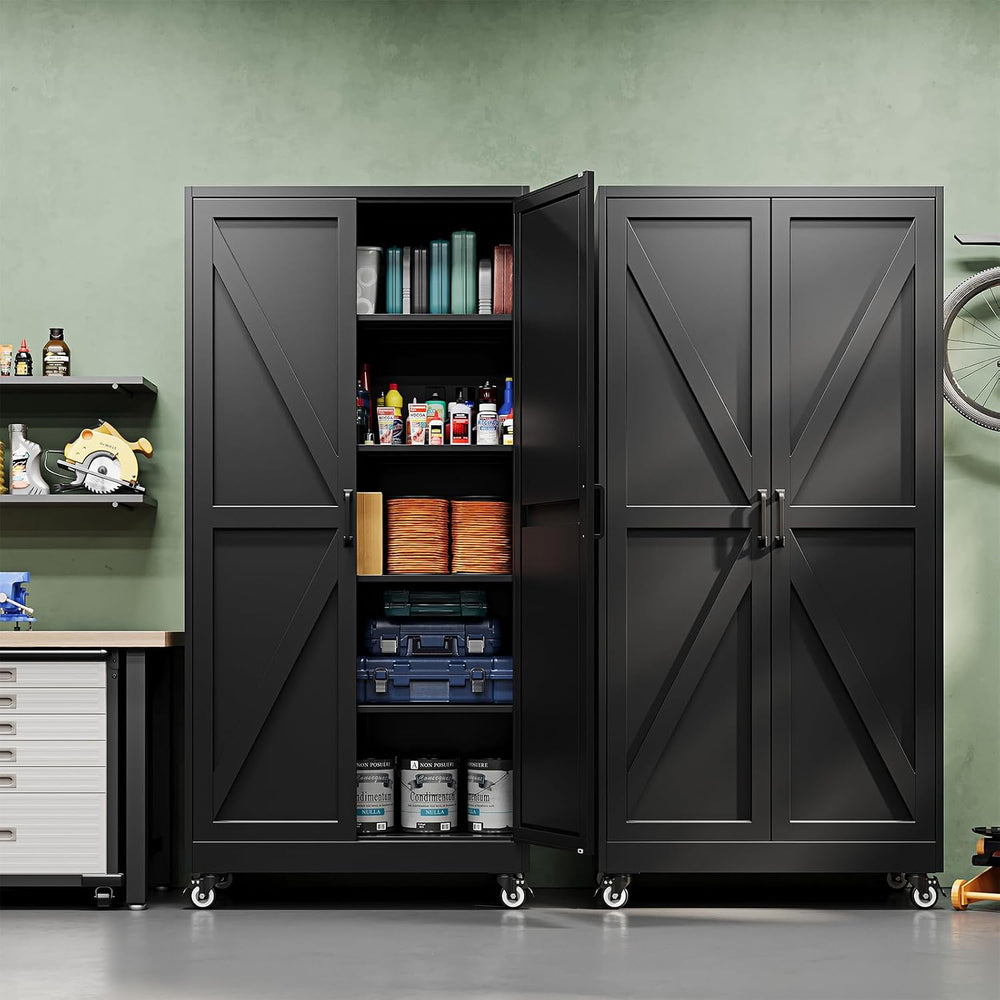 Letaya Metal Garage Storage Cabinet with Wheels,71" Black Tool Steel Locker