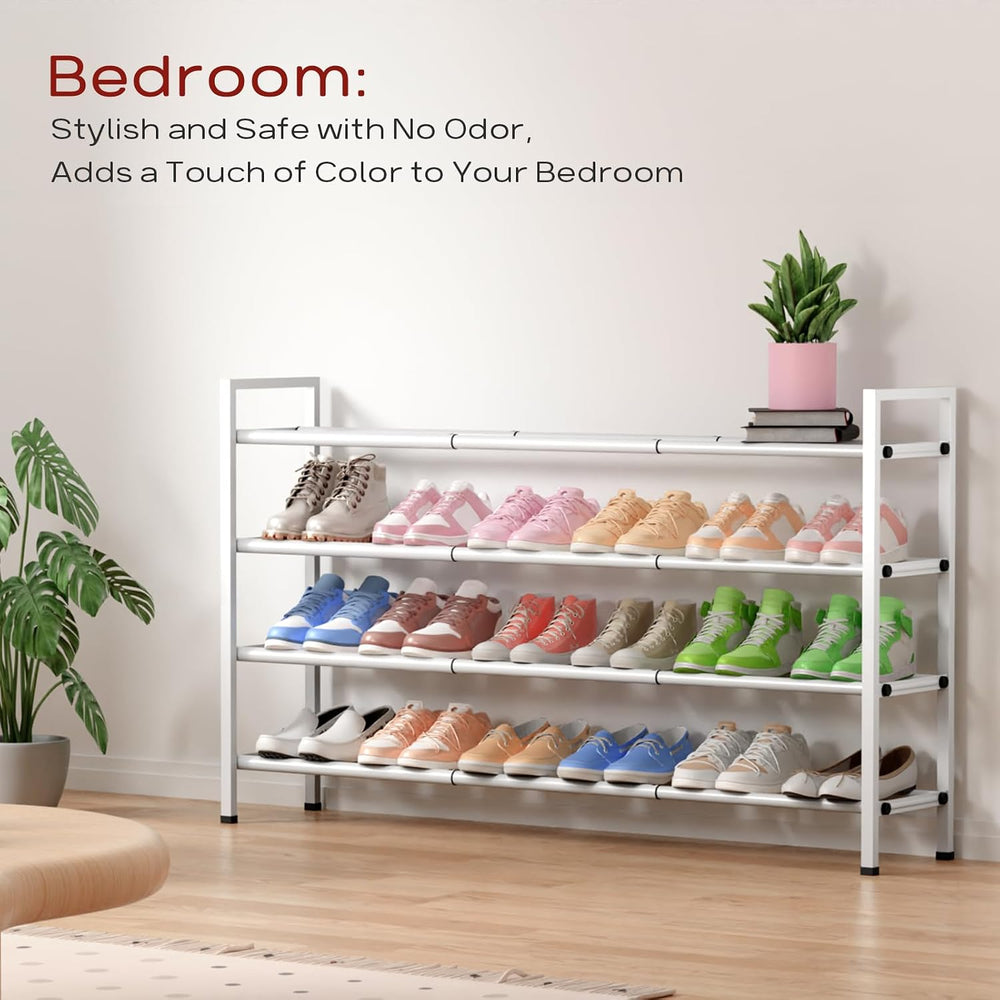 Bumusty 4 Tier Long Expandable Shoe Rack for Closet, White