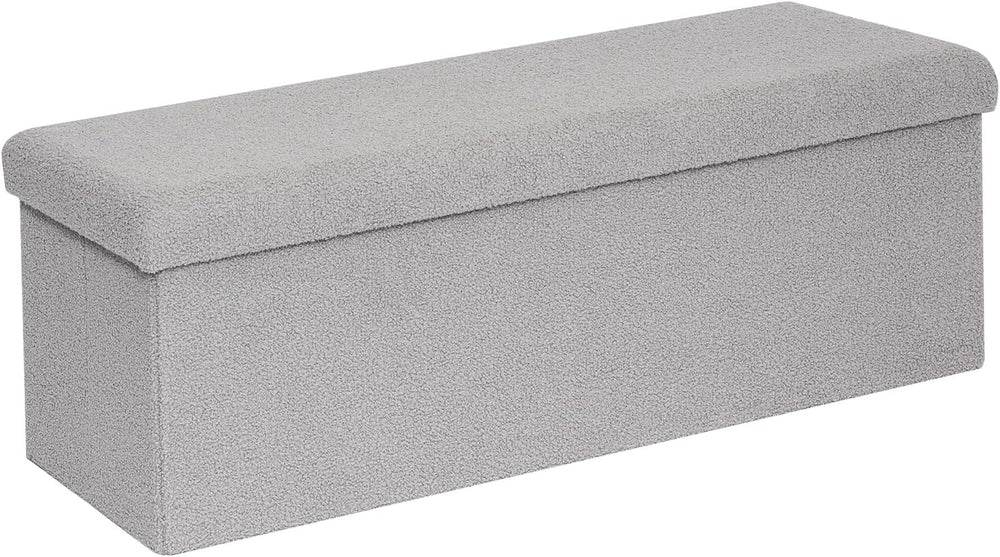 PINPLUS Storage Ottoman Bench Sherpa Foot Rest, Foldable Boucle Ottomans, Lar...