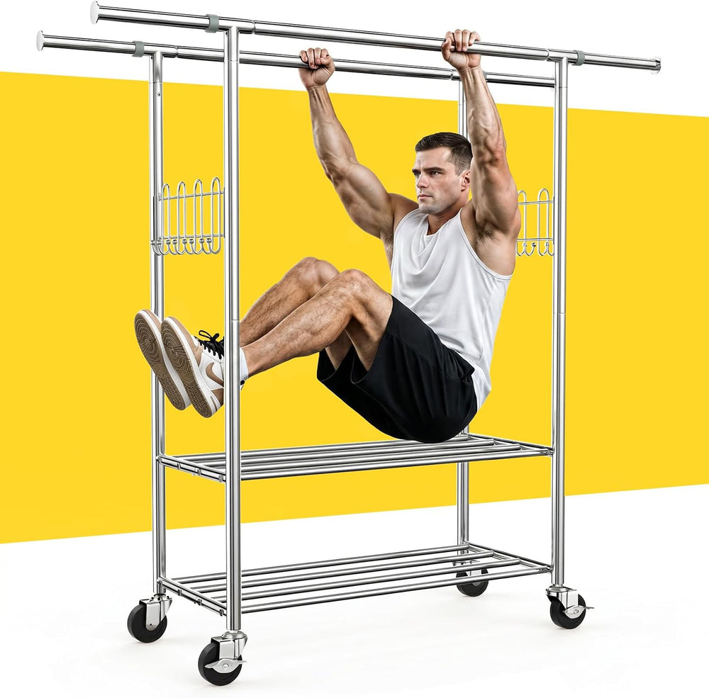 100% Stainless Steel Heavy Duty Clothes Rack Load 960LBS, Double Rod Clothing...