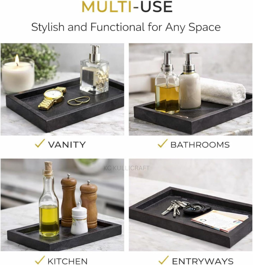 Natural Marble Tray, Black, 12" x 8", Rectangular