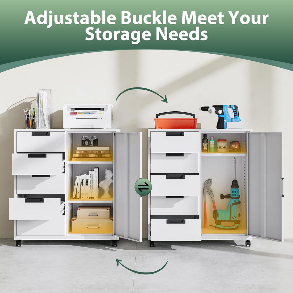 MIIIKO 5 Drawer Storage Cabinet with Door and Shelf, Mobile Lateral Cabinet o...