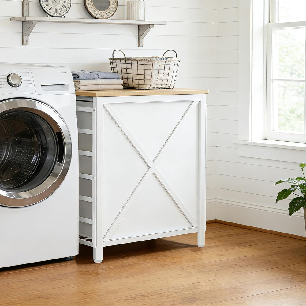 120L Laundry Hamper with Lid, 2-Section Laundry Basket