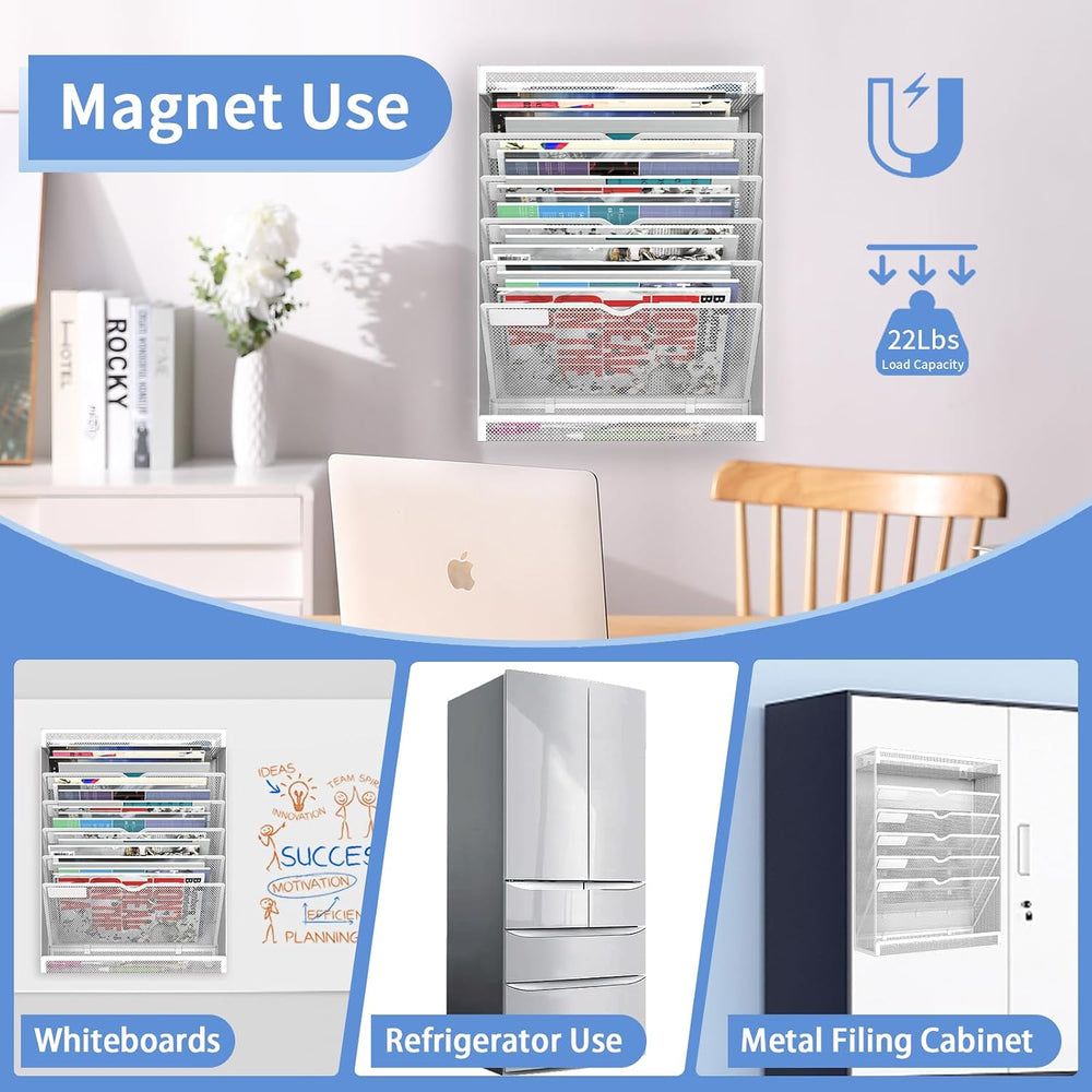 7 Tier Magnetic File Holder, No Drilling Wall File Organizer for File Cabinet...