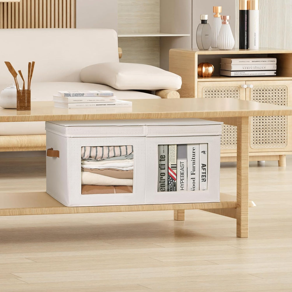 Univivi Large Fabric Storage Bins with Lids for Clothes 2 Pack, Beige