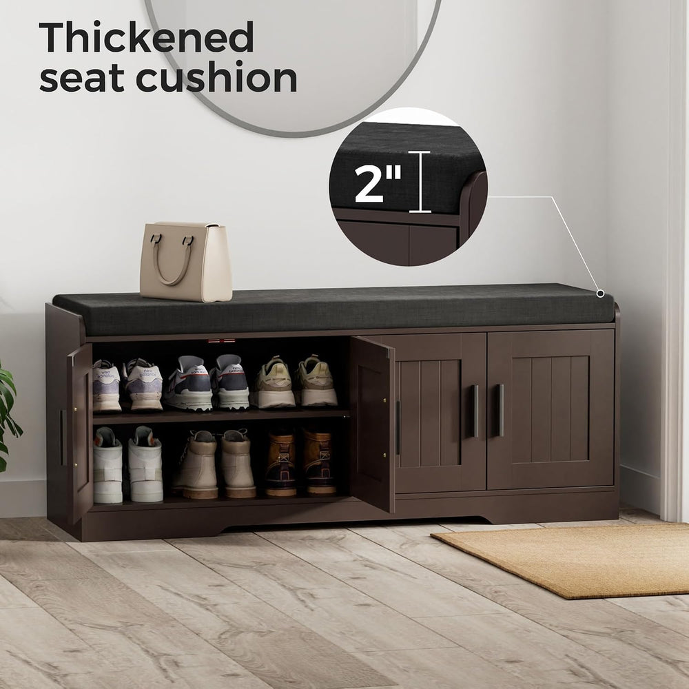 Homleke Shoe Storage Bench, 4 Doors & Thickened Padded Seat Cushion