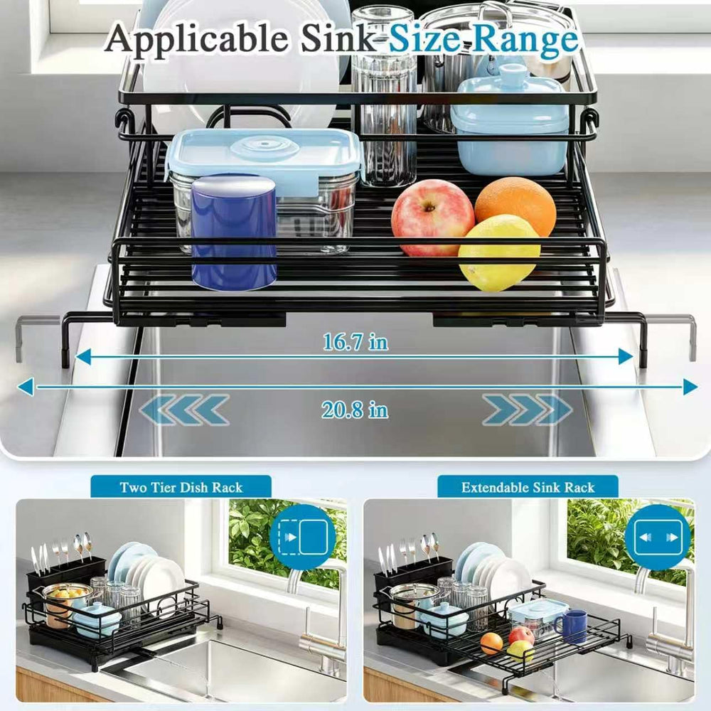 2 Tier Dish Drying Rack, Large Extendable Dish Racks for Kitchen Counter , Di...