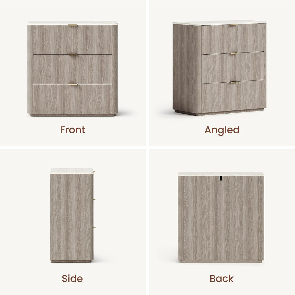ModernMate 3 Drawer Dresser with Curved Profile & Faux Travertine Texture...