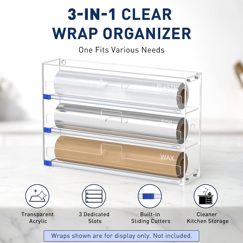 3 In 1 Acrylic Aluminum Foil, Plastic Wrap Organizer with Cutter