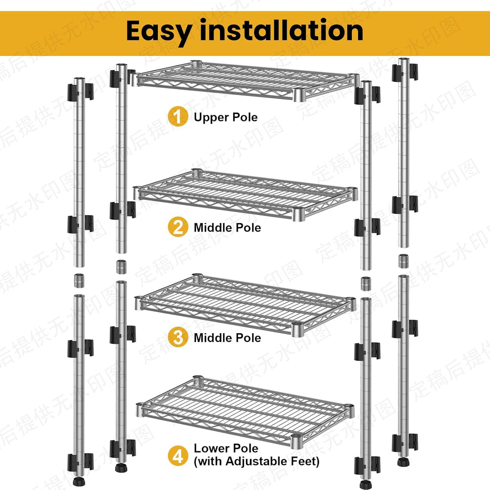 Heavy Duty Metal Wire Shelving Unit Industrial 4-Tier Garage Shelving Adjusta...