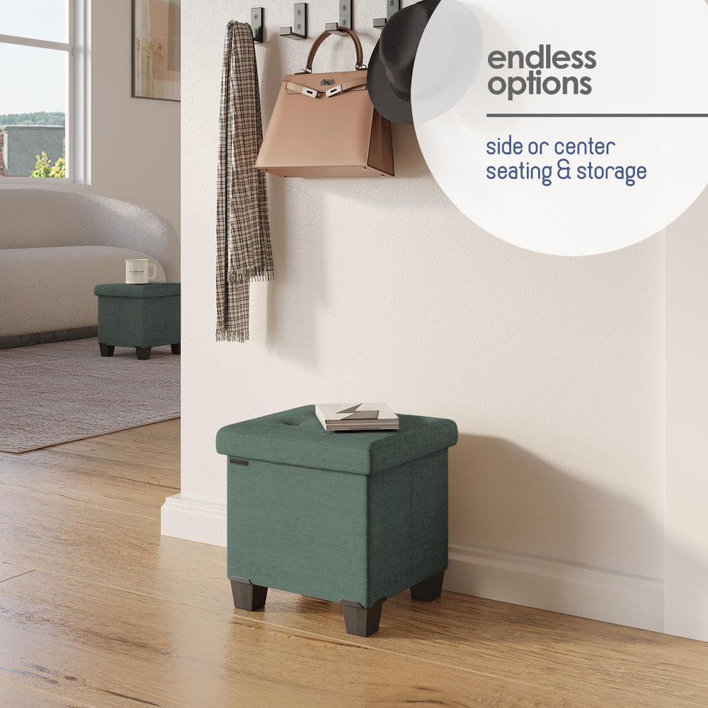 Storage Ottoman Cube with Small Bin, 15-in Square Ottoman with Storage for Li...