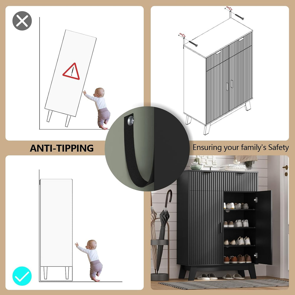 HUANLEGO Shoe Cabinet Storage for Entryway with Doors, Black