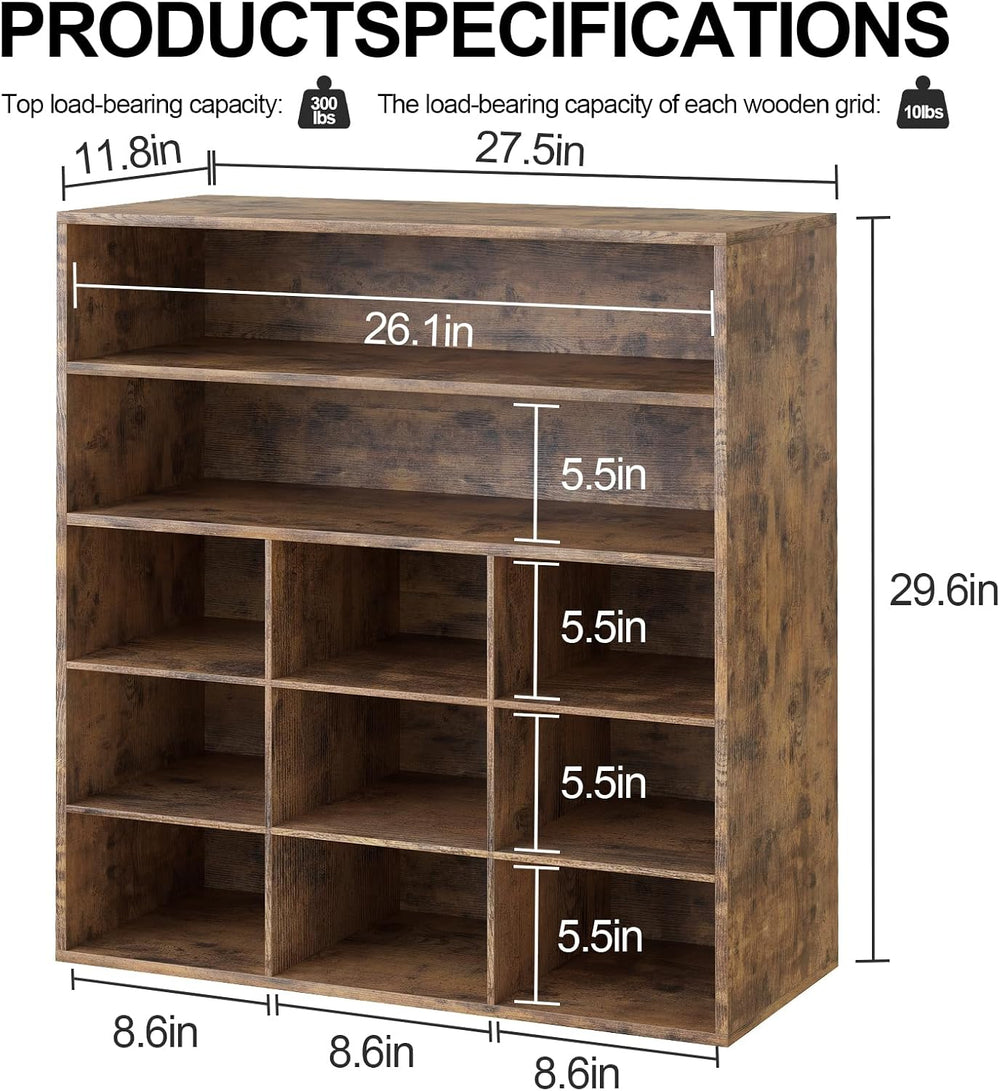 9-Cubby Shoe Rack, Wood Shoe Organizer Bench for Entryway Hallway Closet
