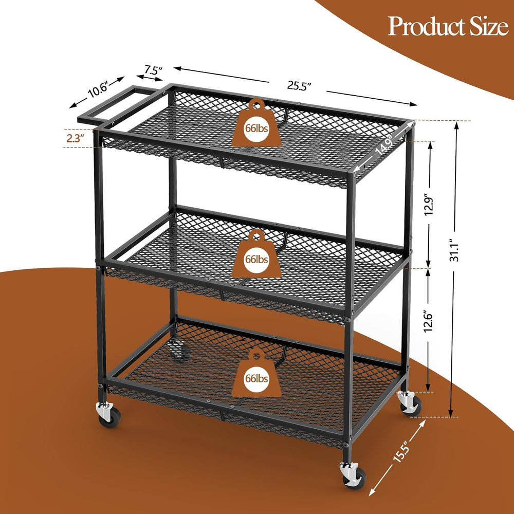 3 Tier Rolling Utility Kitchen Cart, Heavy Duty Wire Rolling Cart on Wheels, ...