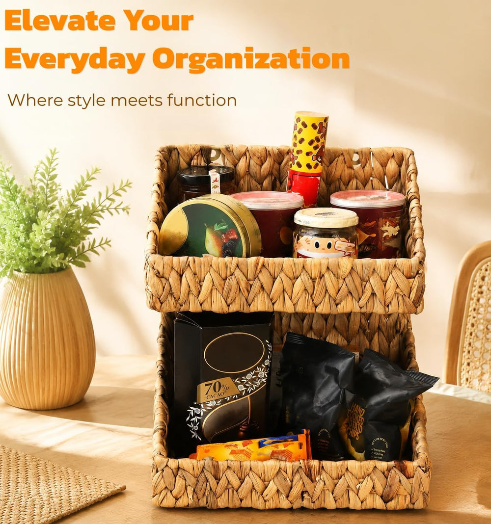 Pumtus 2-tier Handwoven Storage Basket, Water Hyacinth Standing Rack, Kitchen...