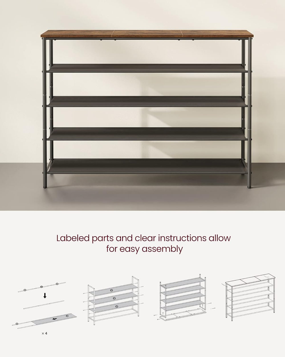 VASAGLE 5-Tier Shoe Rack, 20-24 Pairs, Steel Frame