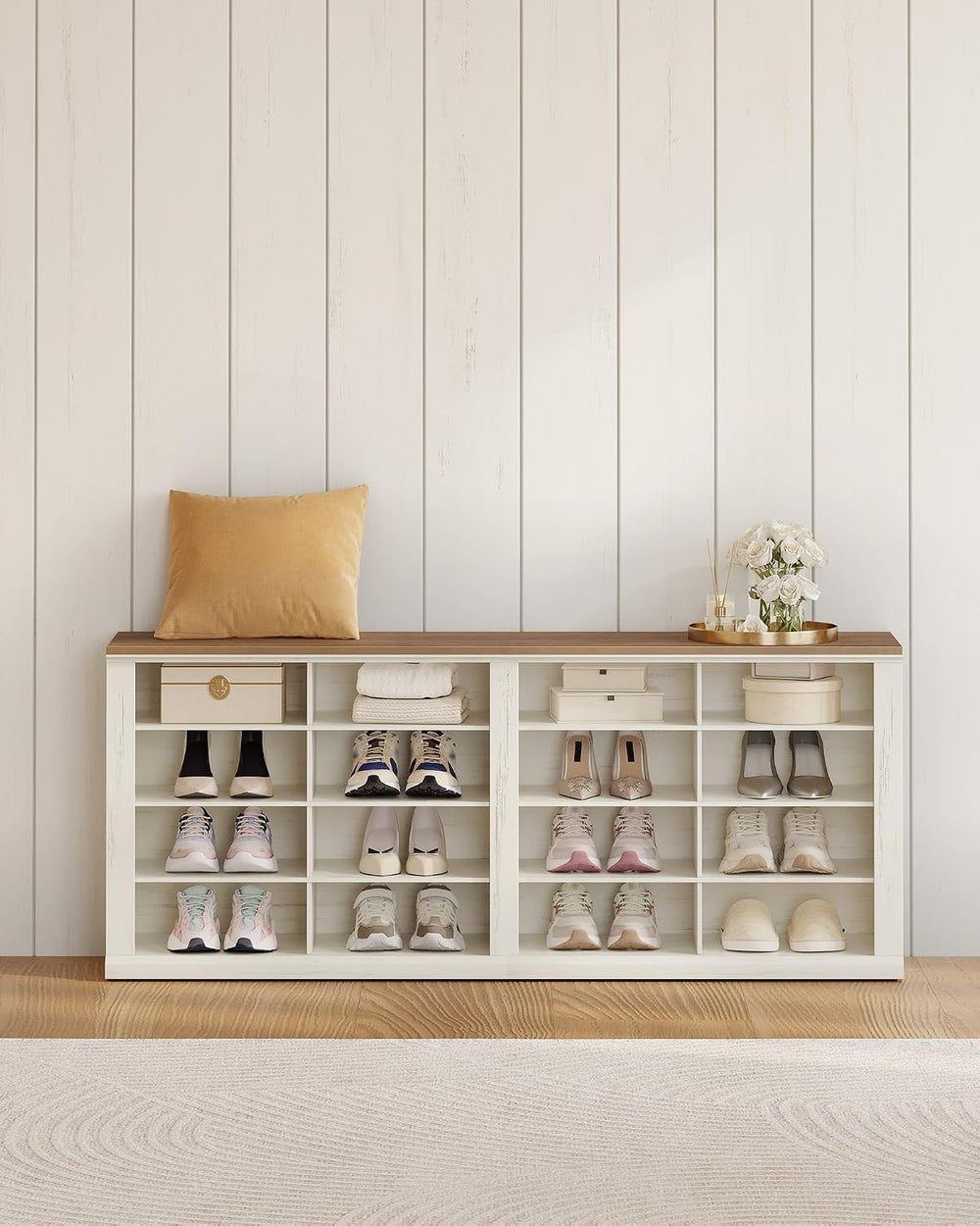 Hzuaneri Shoe Storage Bench, Wooden Entryway Shoe Benches with Cubby
