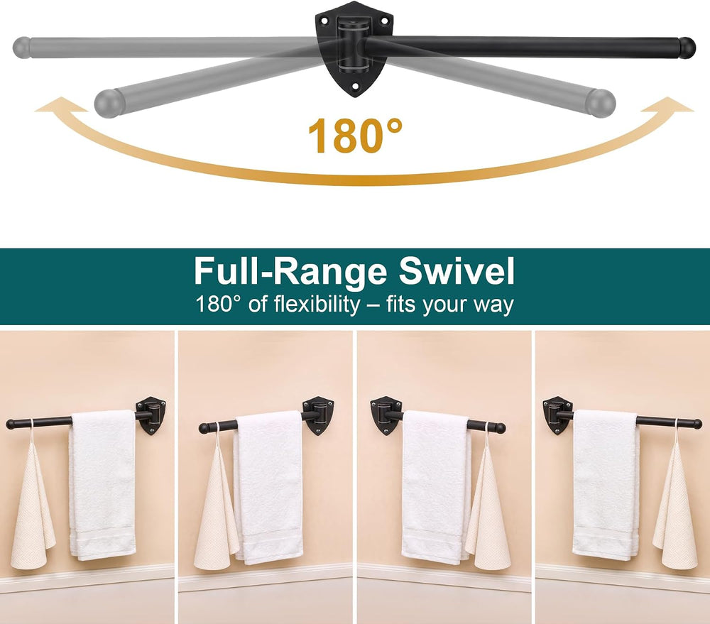 12" Wall Mounted Drying Rack, Foldable & Pull-Out Clothes Hanger, Black