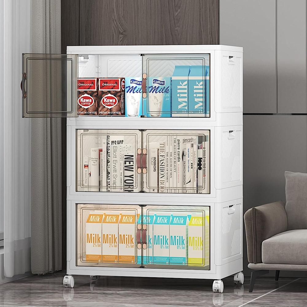 UAMFURI Stackable Storage Bins with Lid, 156QT Plastic Cabinet with Wheels