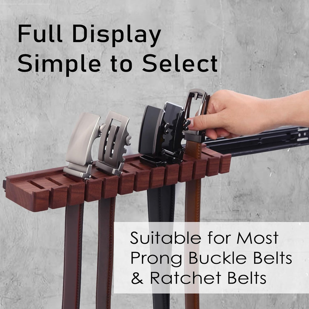 12 Belts Walnut Wood Belt Holder with Slide