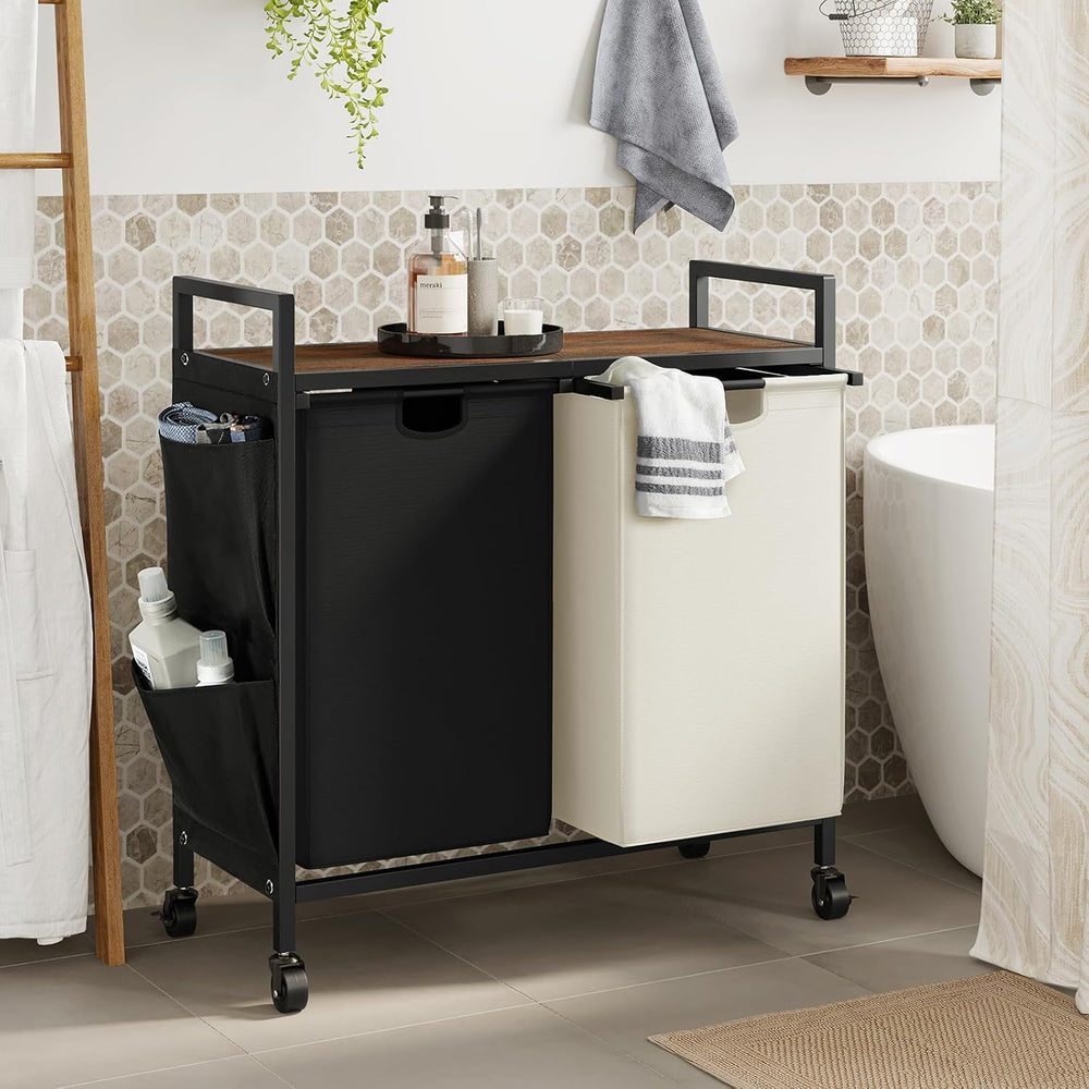 WOWLIVE Double Laundry Hamper with Wheels, Rolling Laundry Basket Organizer