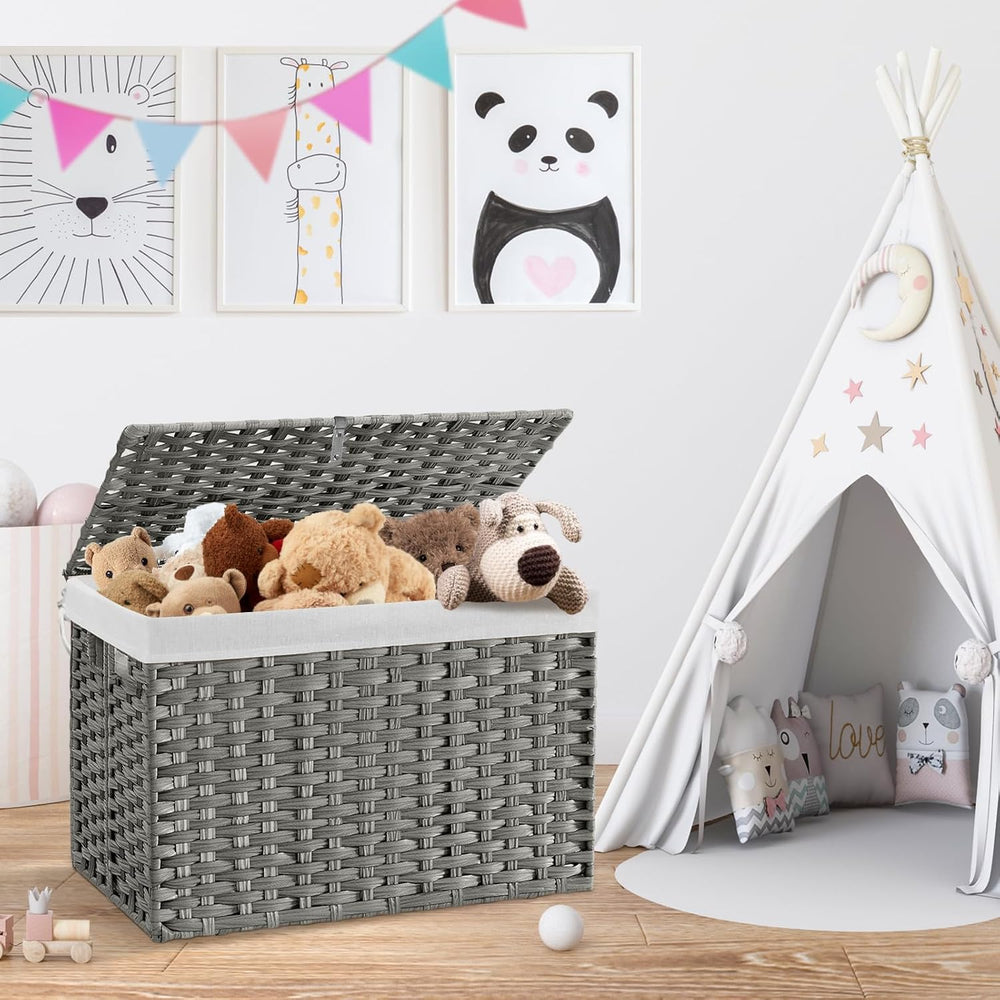 240L Wicker Storage Basket with Lid, Handwoven Rattan Large Shelf Basket with...
