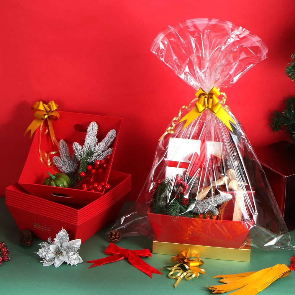 AFOROEOA 10PACK Red Baskets For Gifts Empty, 10x12”Thick Kraft Gift Basket wi...