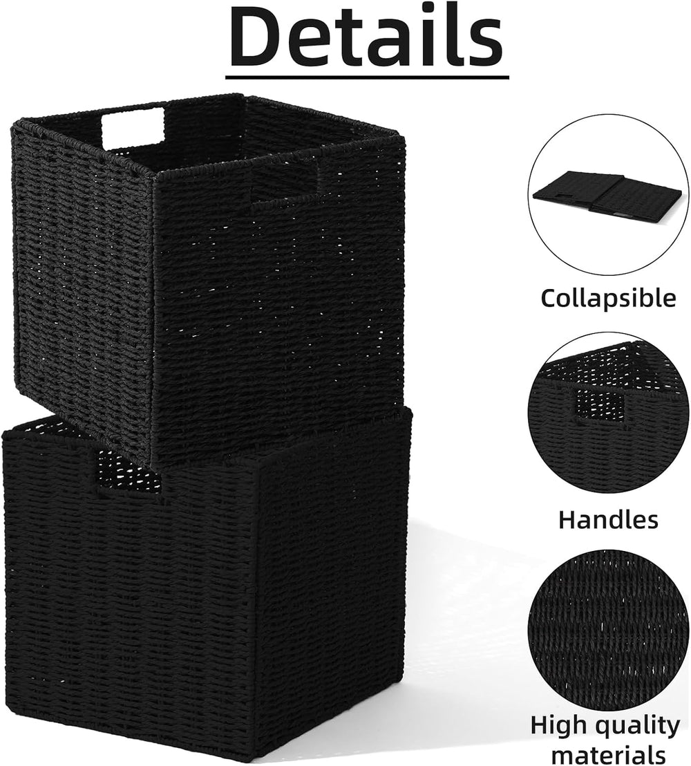 12x12x12in Wicker Basket for Storage,Set of 2 Hand-Woven Paper Rope Wicker Ba...