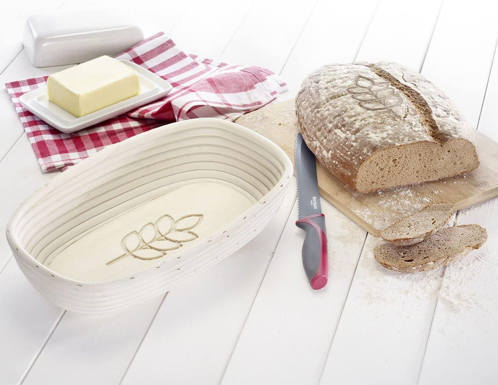 Westmark Proofing Basket Set, Oval Proofing Basket + Cover, with Ears, Wicker...