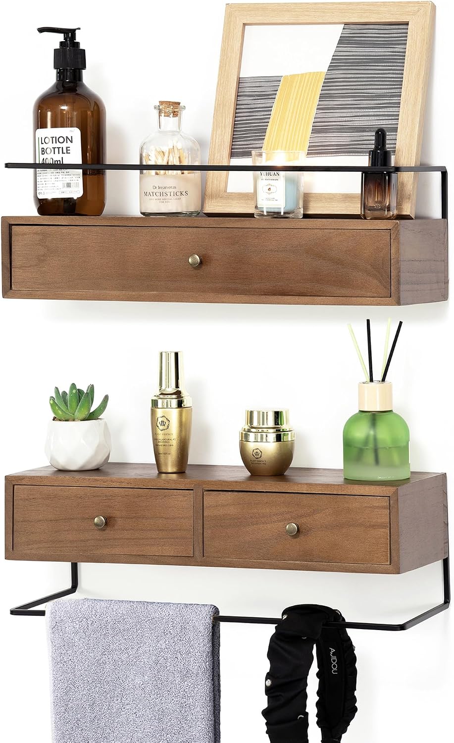 Floating Shelves for Wall Storage, Wall Mounted Bathroom Shelf with Drawers S...