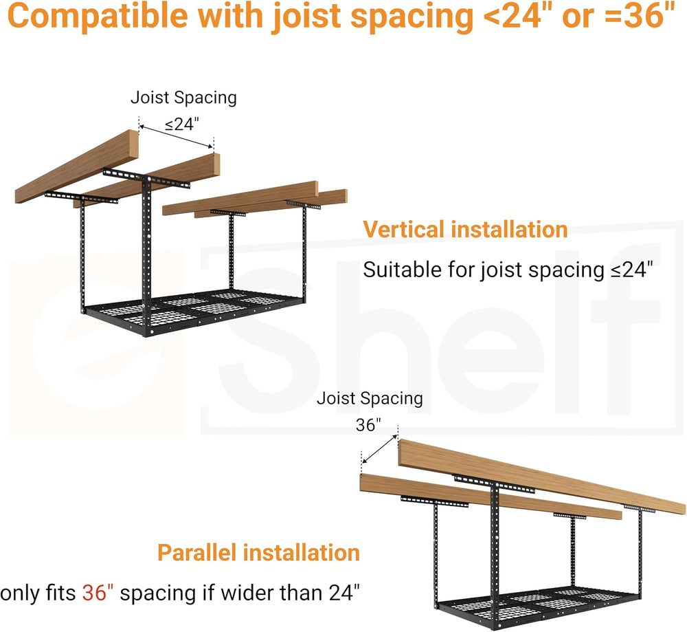 3x8ft Overhead Ceiling Garage Storage Rack, 750LBS Capacity, Black