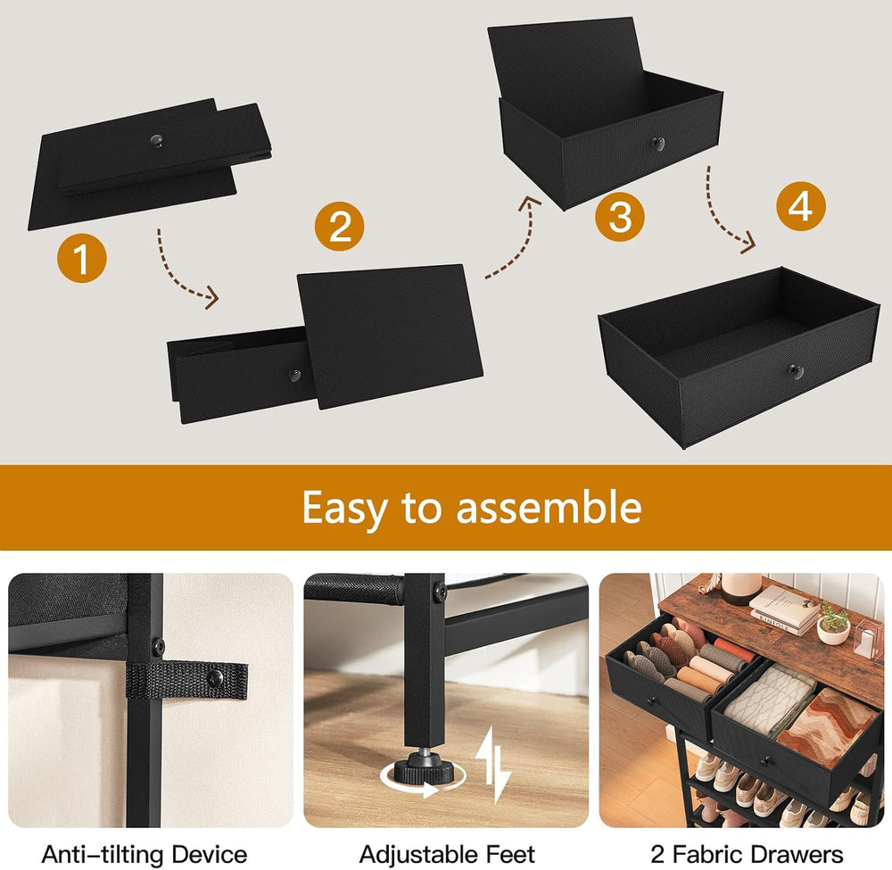 usikey Shoe Rack, 5 Tier Shoe Storage Organizer with 2 Drawers, Metal Shoe Sh...