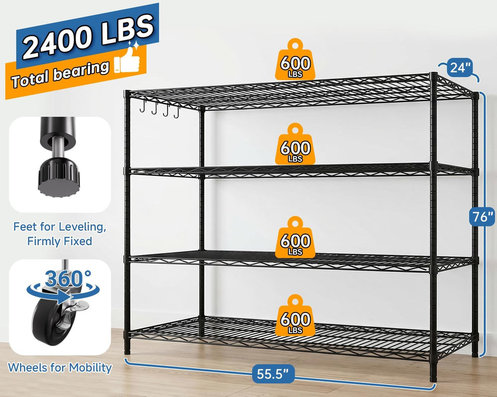 Heavy Duty Garage Shelving with Wheels: 55.5" W x 24" D x 81" ...