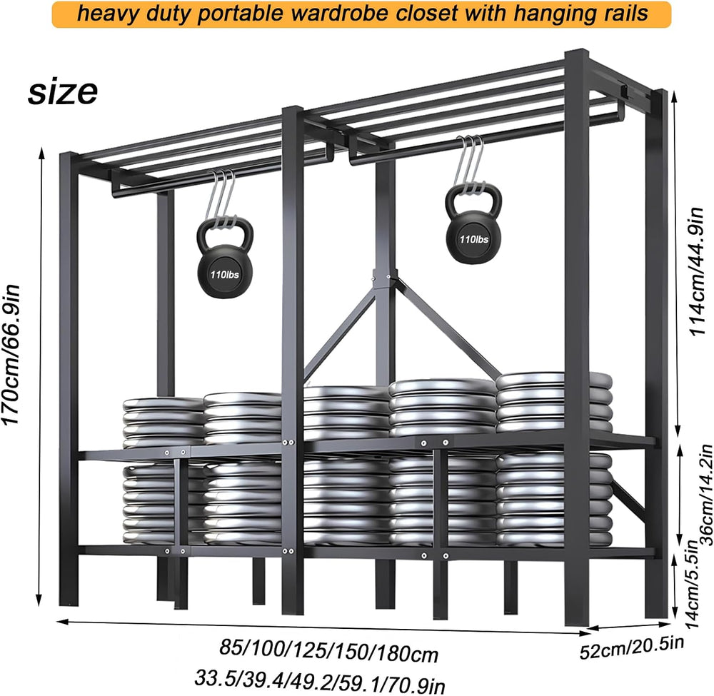 59.1in Gray Heavy Duty Covered Clothes Rack with Magnetic Door 1500lbs