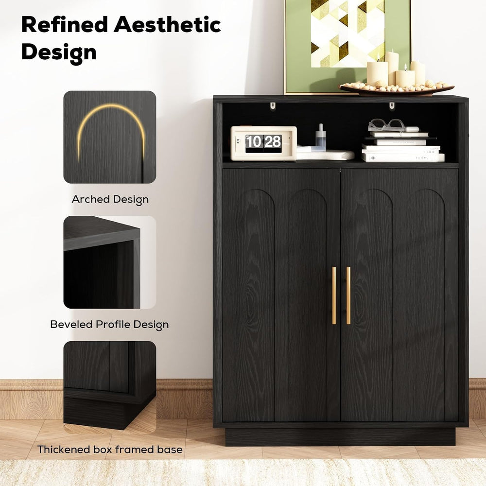 Set of 2 Shoe Cabinet with Arched Doors, 43" Hidden Storage, Black