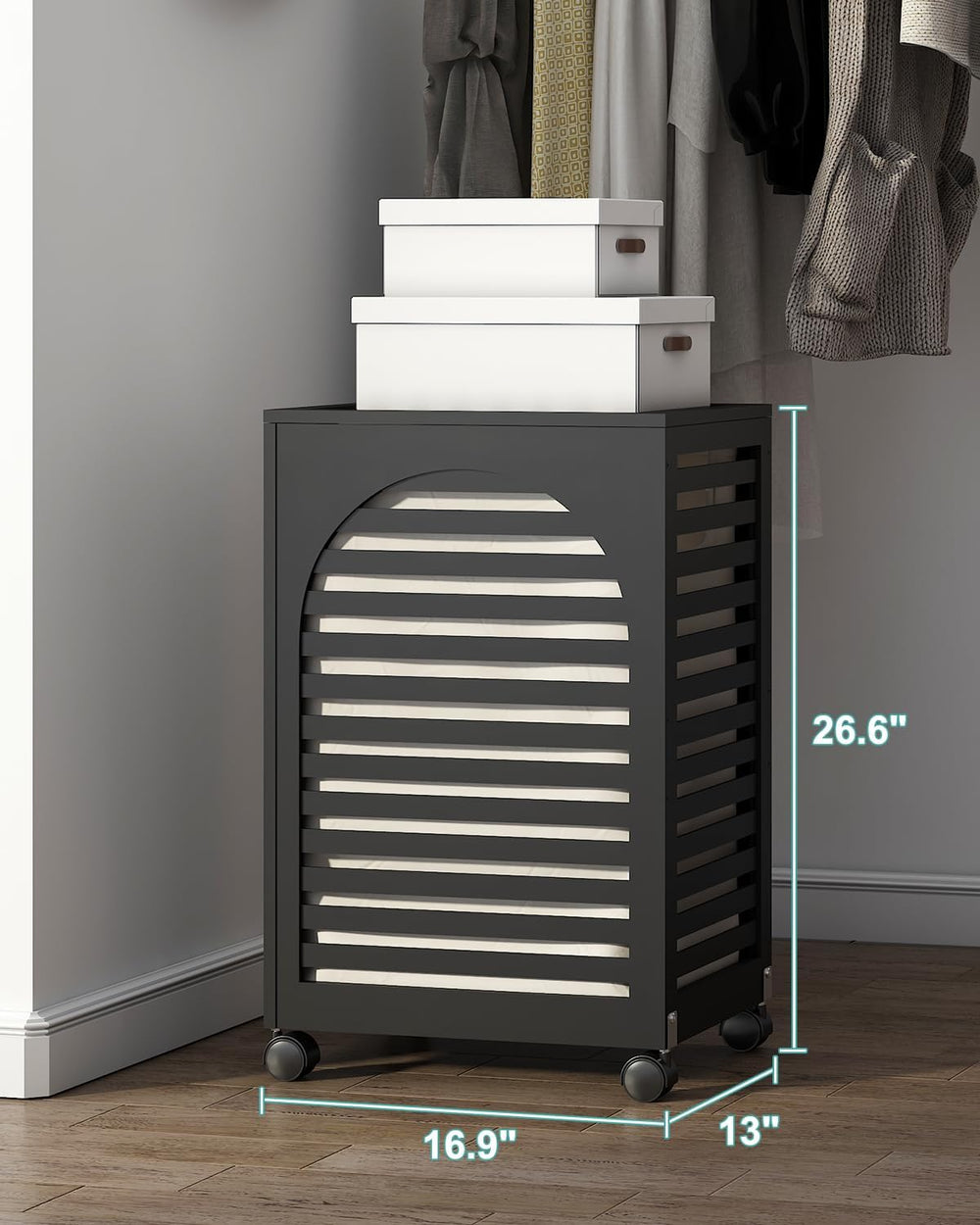 Black Laundry Hamper with Wheels, Laundry Basket with Lid, 22.5 Gallon (85L) ...