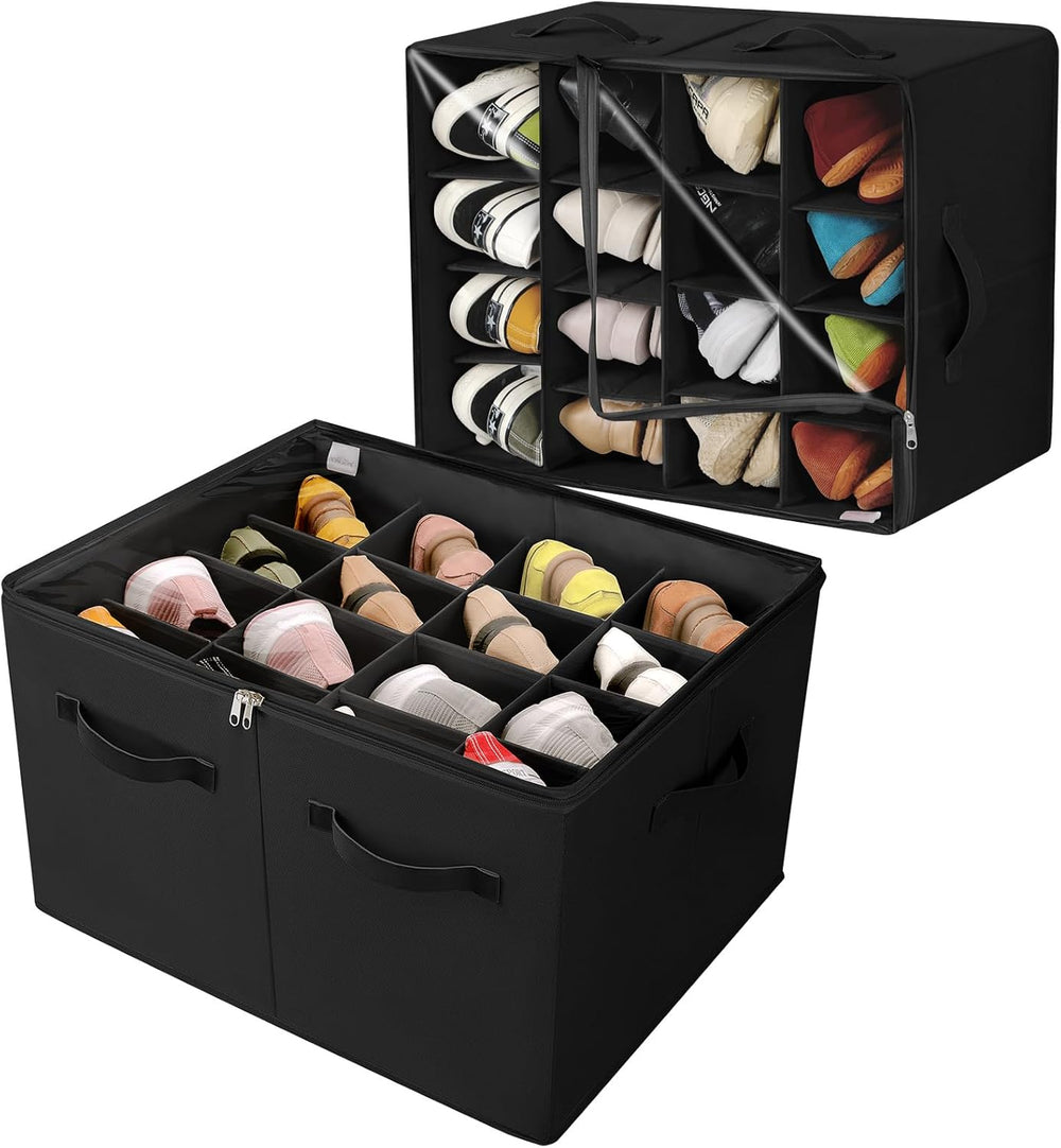 TOPIA HOME Shoe Organizer for Closet 2 Pack, Foldable Shoe Box with Adjustabl...