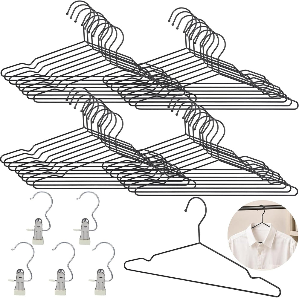 50 Pcs Black Metal Hangers with 5 Pcs Clips- 15.7 x 7.5 in Heavy-Duty Clothes...