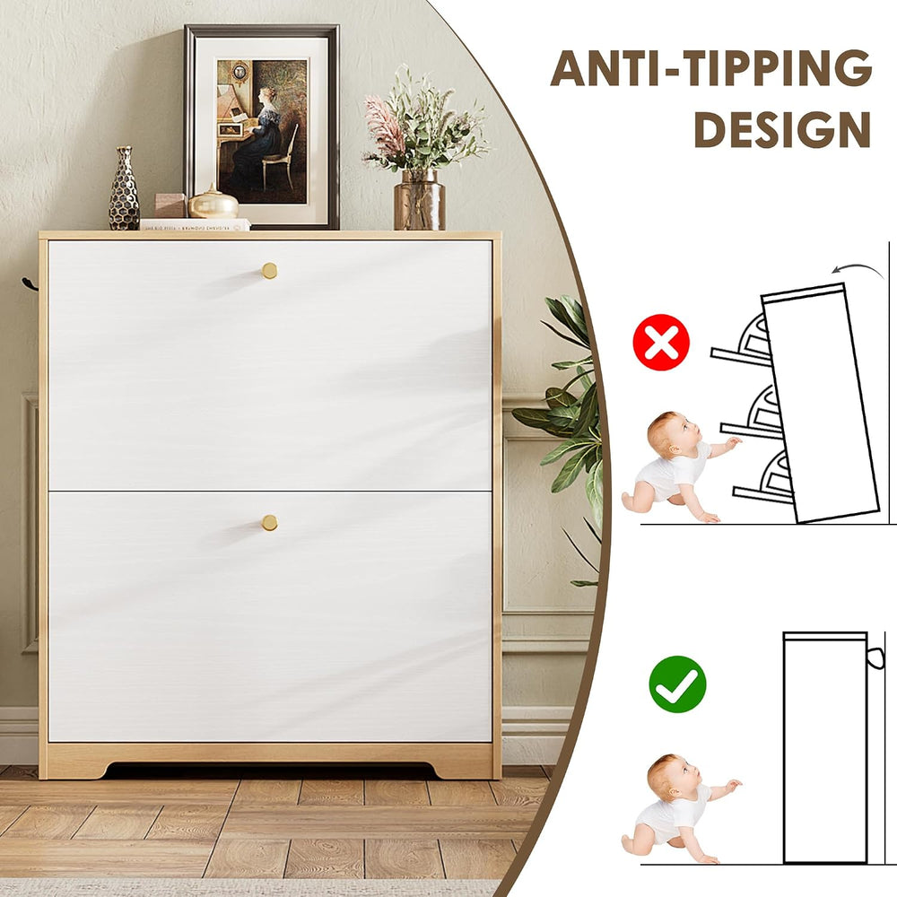 Nicetree Shoe Cabinet with 2 Flip Drawers, Narrow Shoe Organizer Cabinet, Fre...