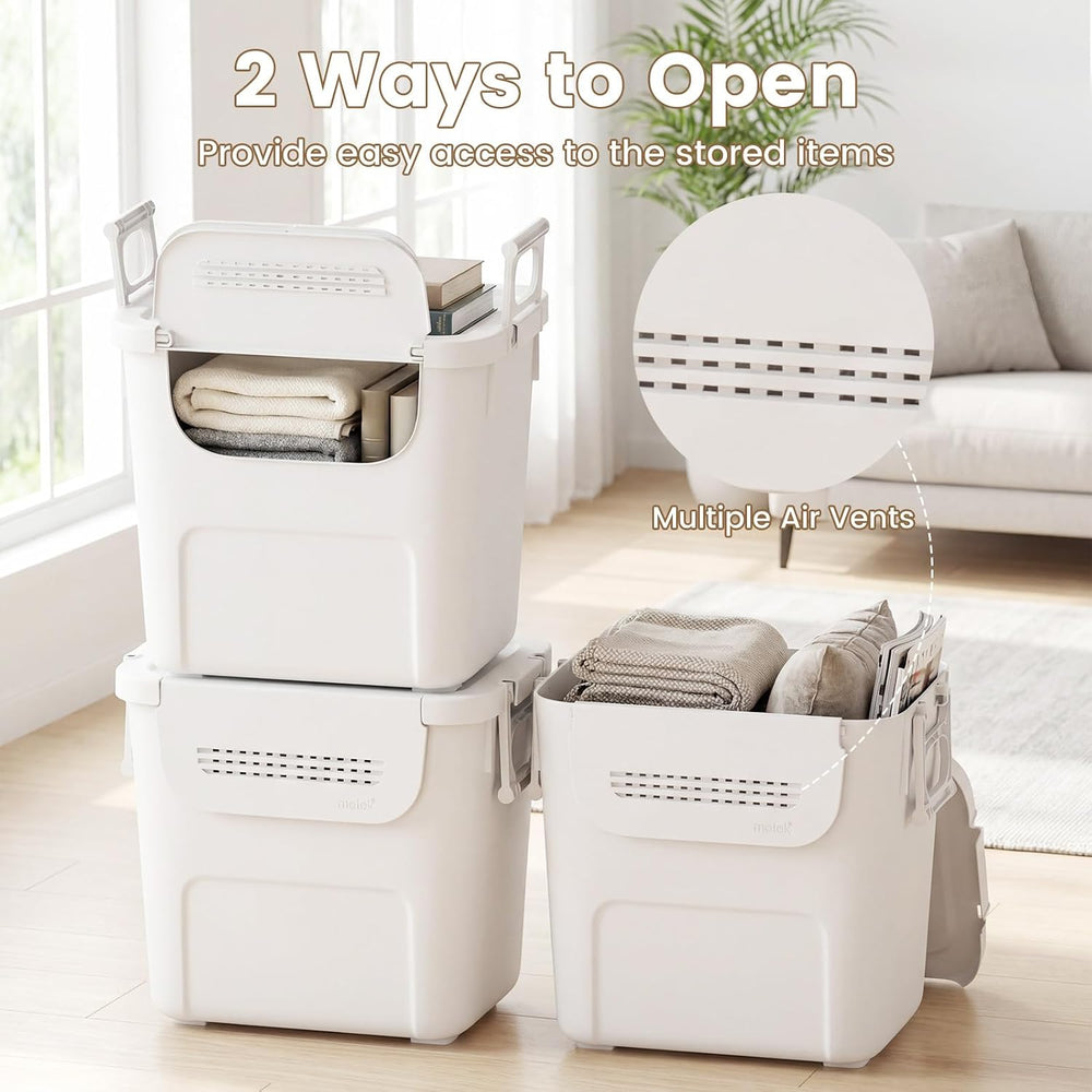 GOFLAME 3 Pack Plastic Storage Bins, 32QT Stackable Storage Containers with R...