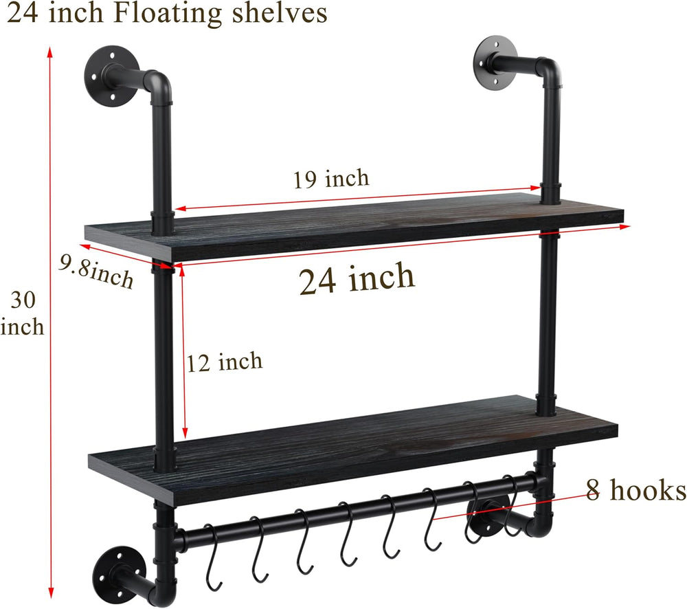 Industrial Pipe Bathroom Shelves Shelving 24" Black Floating Shelves