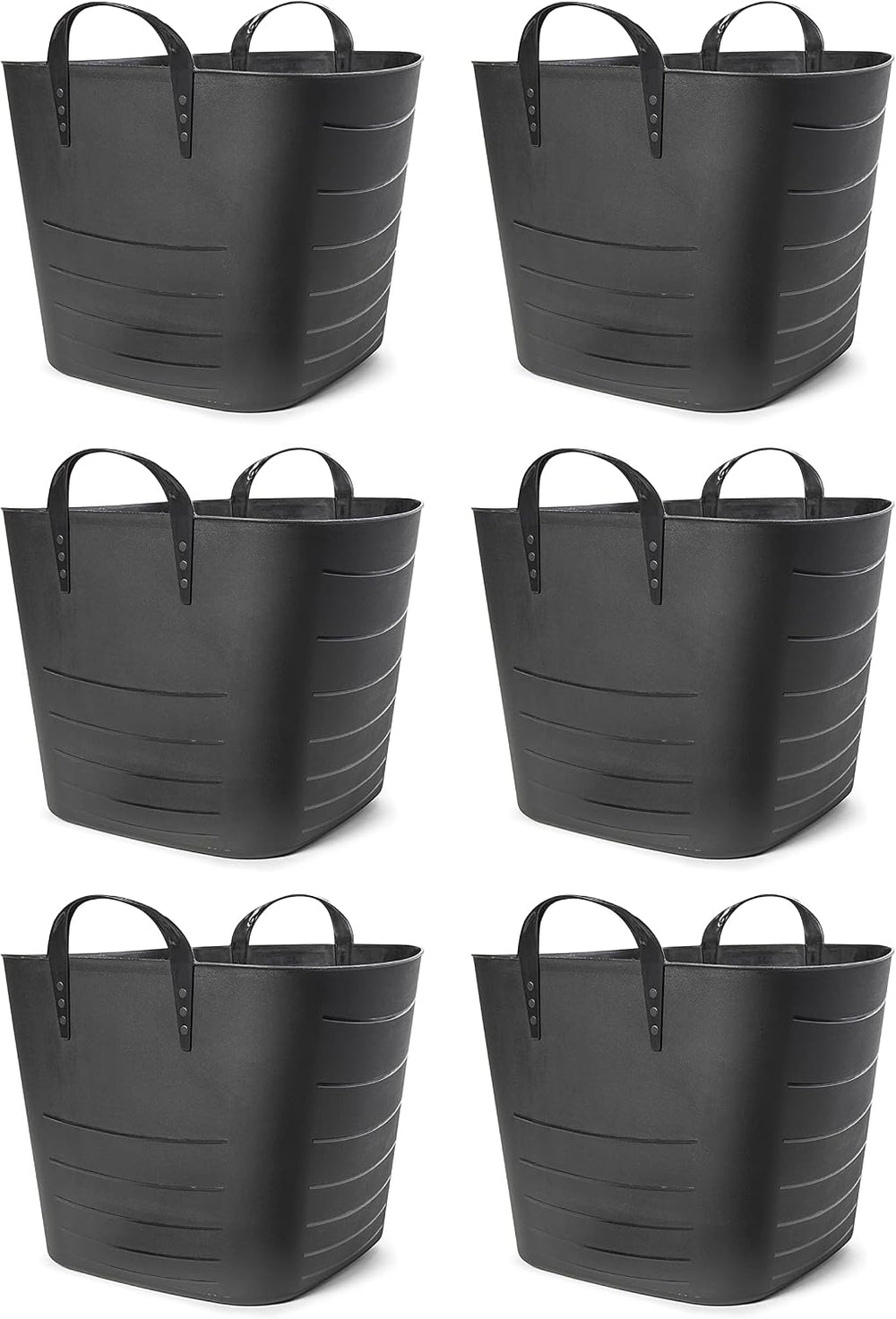 Life Story 6 Pack Flexi Tub Basket, 6.6 Gal Plastic Storage Totes, Black