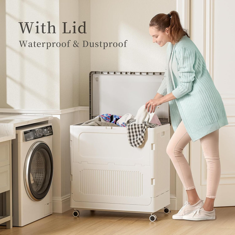 130L Rolling Laundry Hamper with Lid Laundry Basket