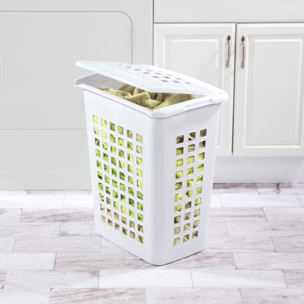 Sterilite Rectangular LiftTop Laundry Hamper with Lid, Handles to Easily Carr...