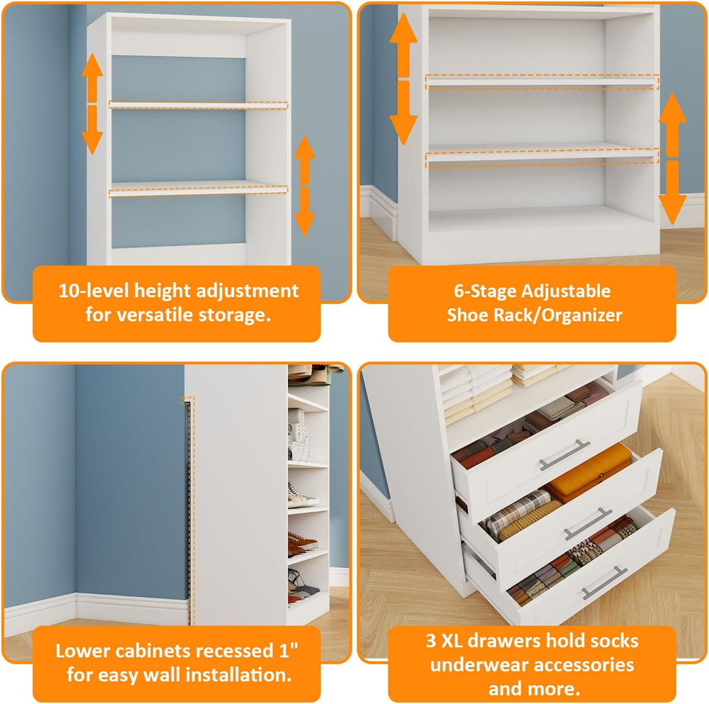 Closet System with 3 Sets, 6–15 FT Closet Organizer System with 6 Drawers, 9 ...